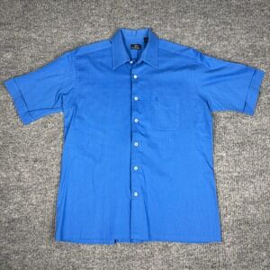 Vtg 80s Countess Mara Button Up Shirt Mens L‎ Teal Short Sleeve Resort Coastal
